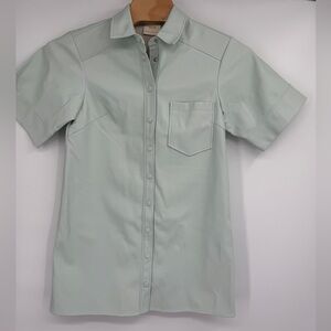 Maeve Anthropologie Faux Leather Shirt Dress‎ Mint Mini Short Sleeve NEW Sz M